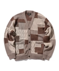 ▲BEAMS PLUS / 5ゲージ コットン パッチワークライク ジャカード カーディガン