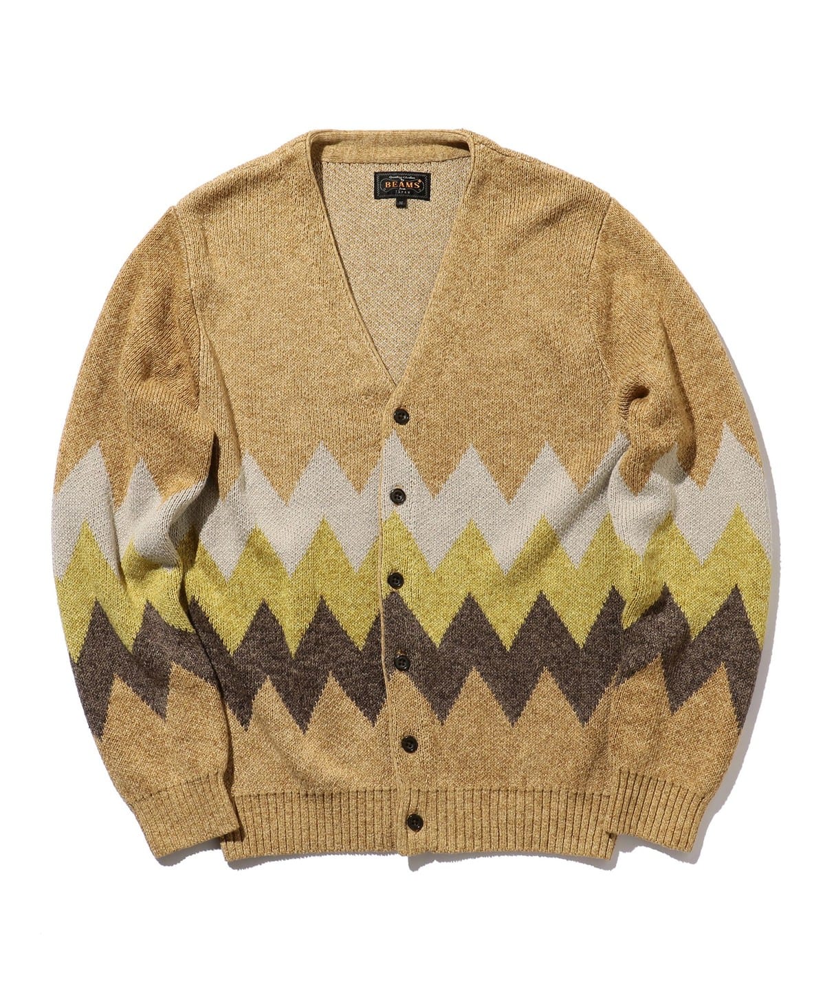 【10/23再値下げ】リネンコットン シェブロンストライプ ジャカード ニットカーディガン トップス MEN LT. BROWN M 【10/23再値下げ】リネンコットン シェブロンストライプ ジャカード ニットカーディガン トップス MEN LT. BROWN M