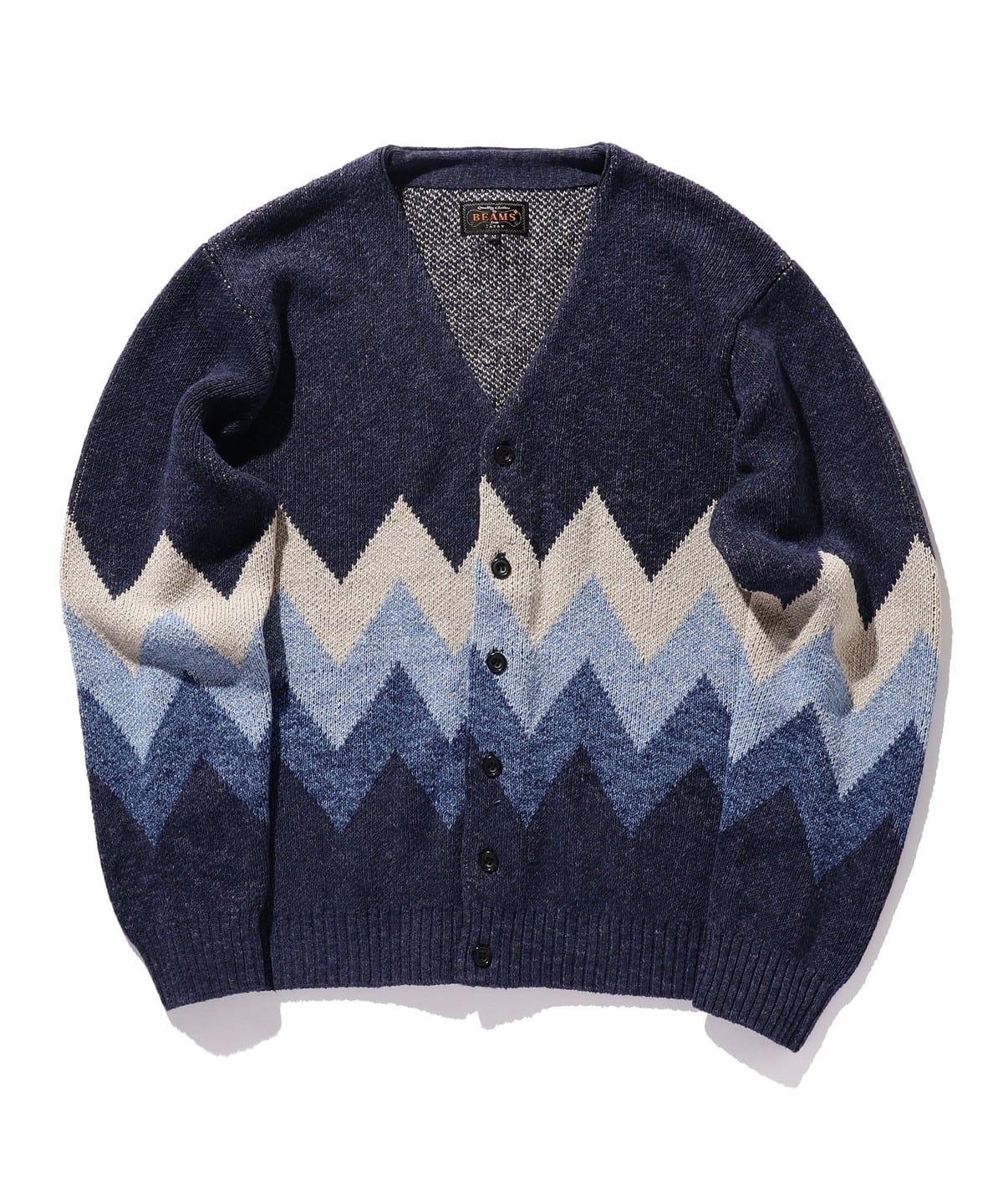 リネンコットン シェブロンストライプ ジャカード ニットカーディガン トップス MEN INDIGO M リネンコットン シェブロンストライプ ジャカード ニットカーディガン トップス MEN INDIGO M