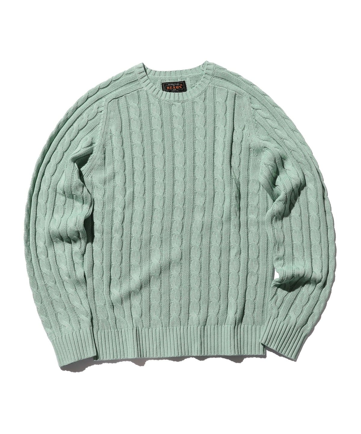 Crew Cable Cotton Linen トップス MEN TURQUOISE M Crew Cable Cotton Linen トップス MEN TURQUOISE M