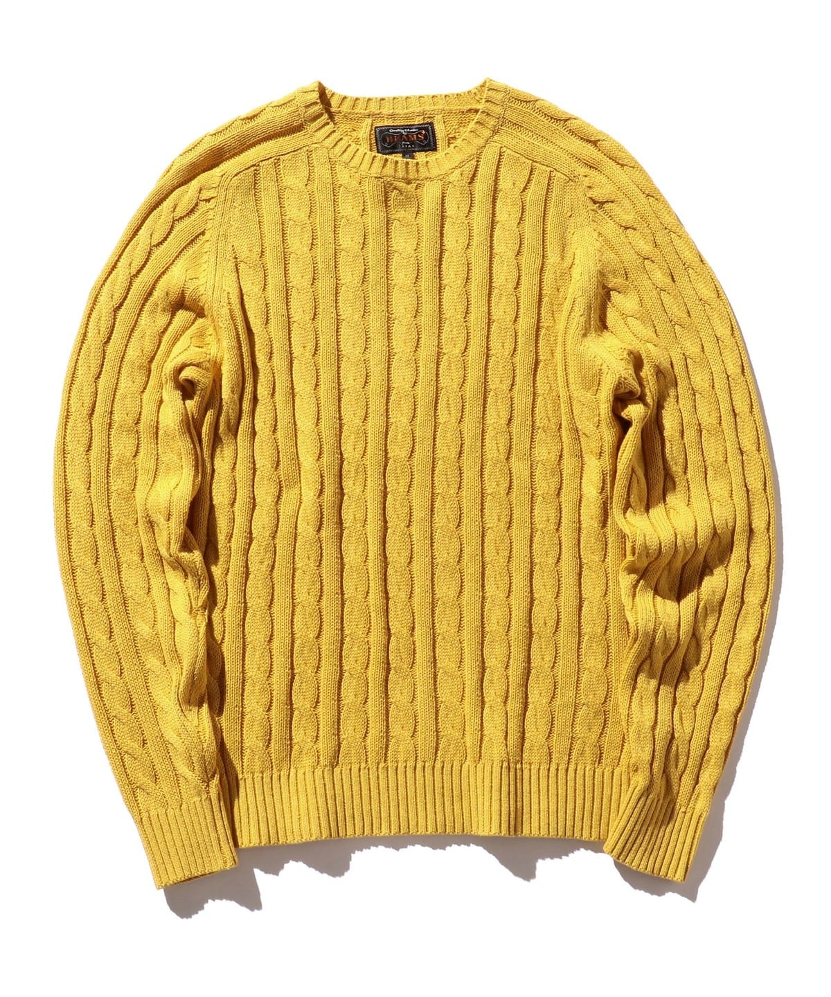 Crew Cable Cotton Linen トップス MEN MUSTARD L Crew Cable Cotton Linen トップス MEN MUSTARD L