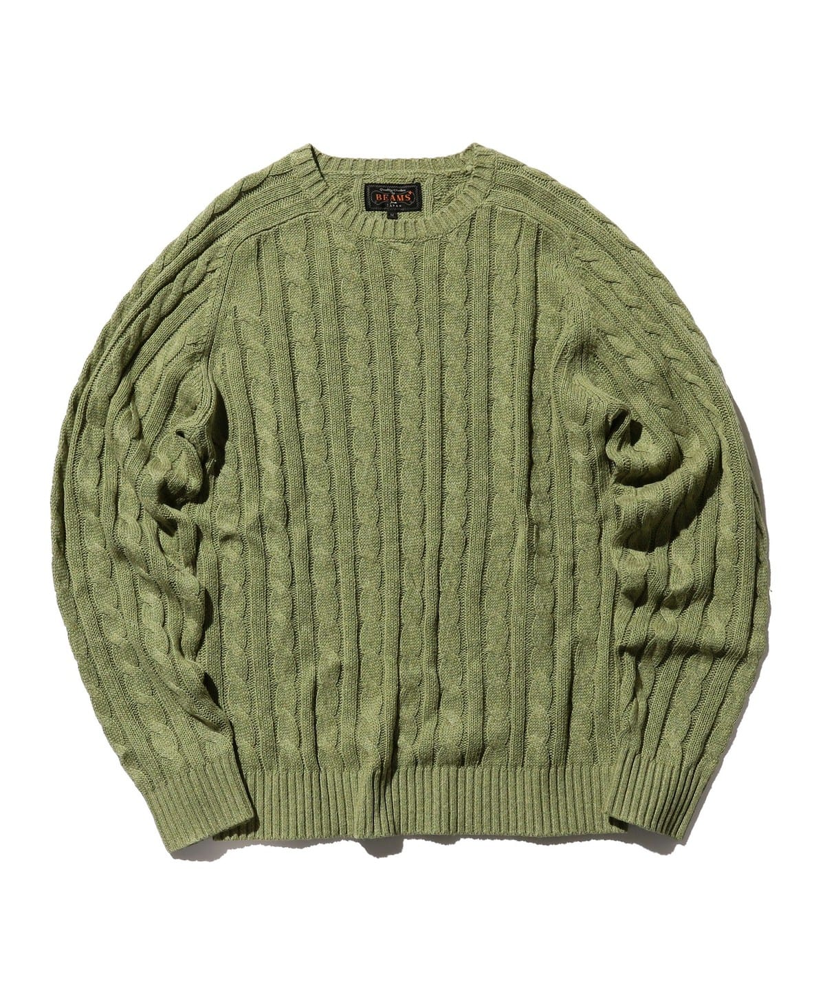 Crew Cable Cotton Linen トップス MEN GREEN S Crew Cable Cotton Linen トップス MEN GREEN S
