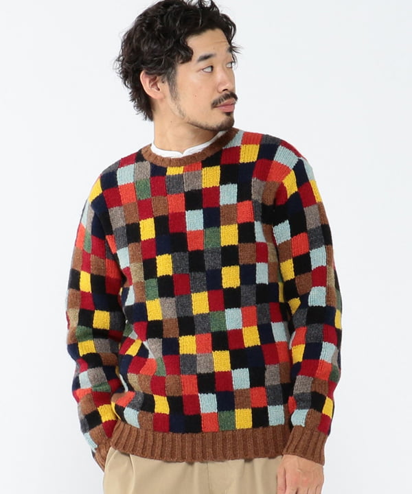 BEAMS PLUS（ビームス プラス）BEAMS PLUS / Crew Hand Knit Patchwork