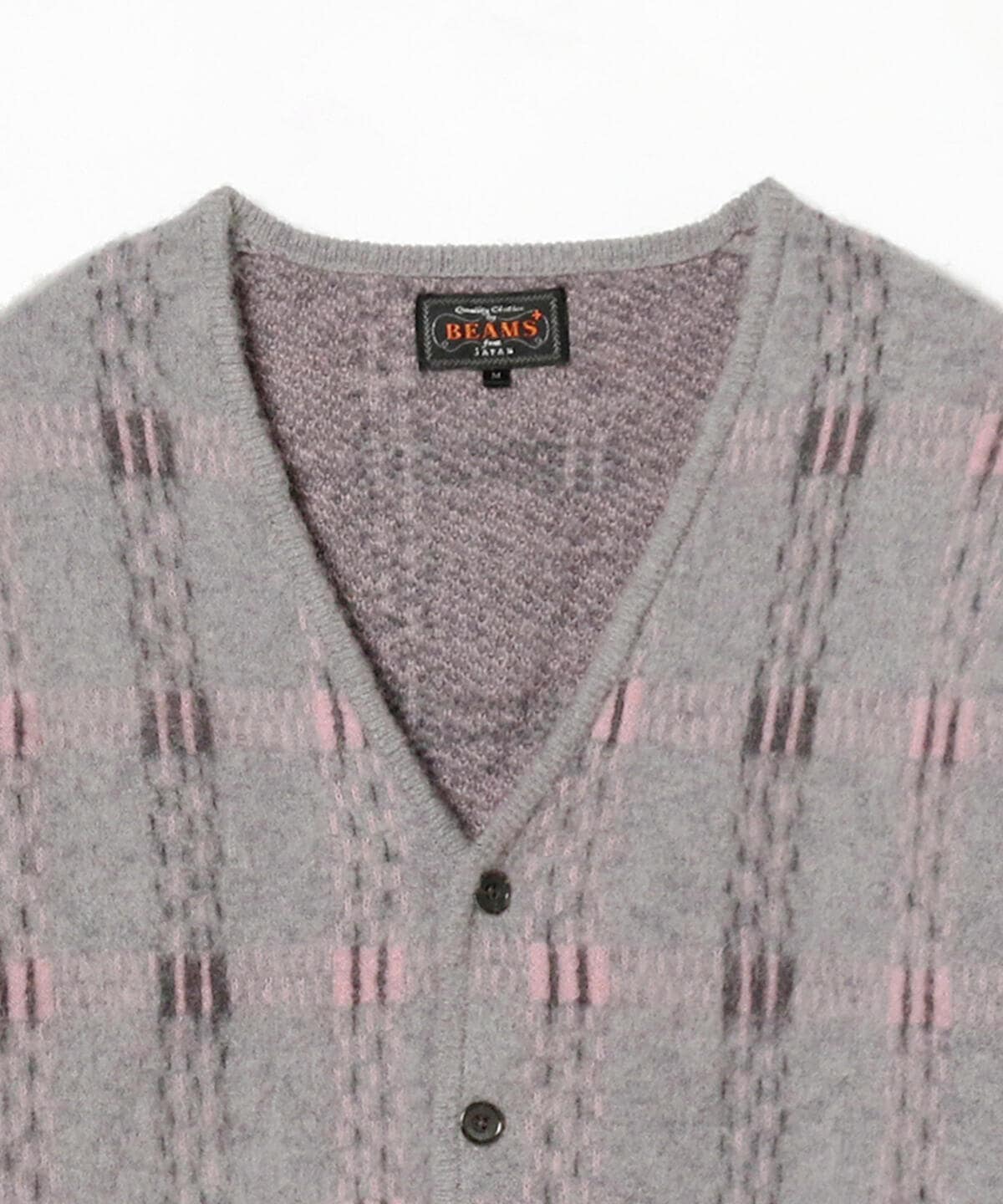 BEAMS PLUS BEAMS PLUS Gauge Mohair Jacquard Check Cardigan