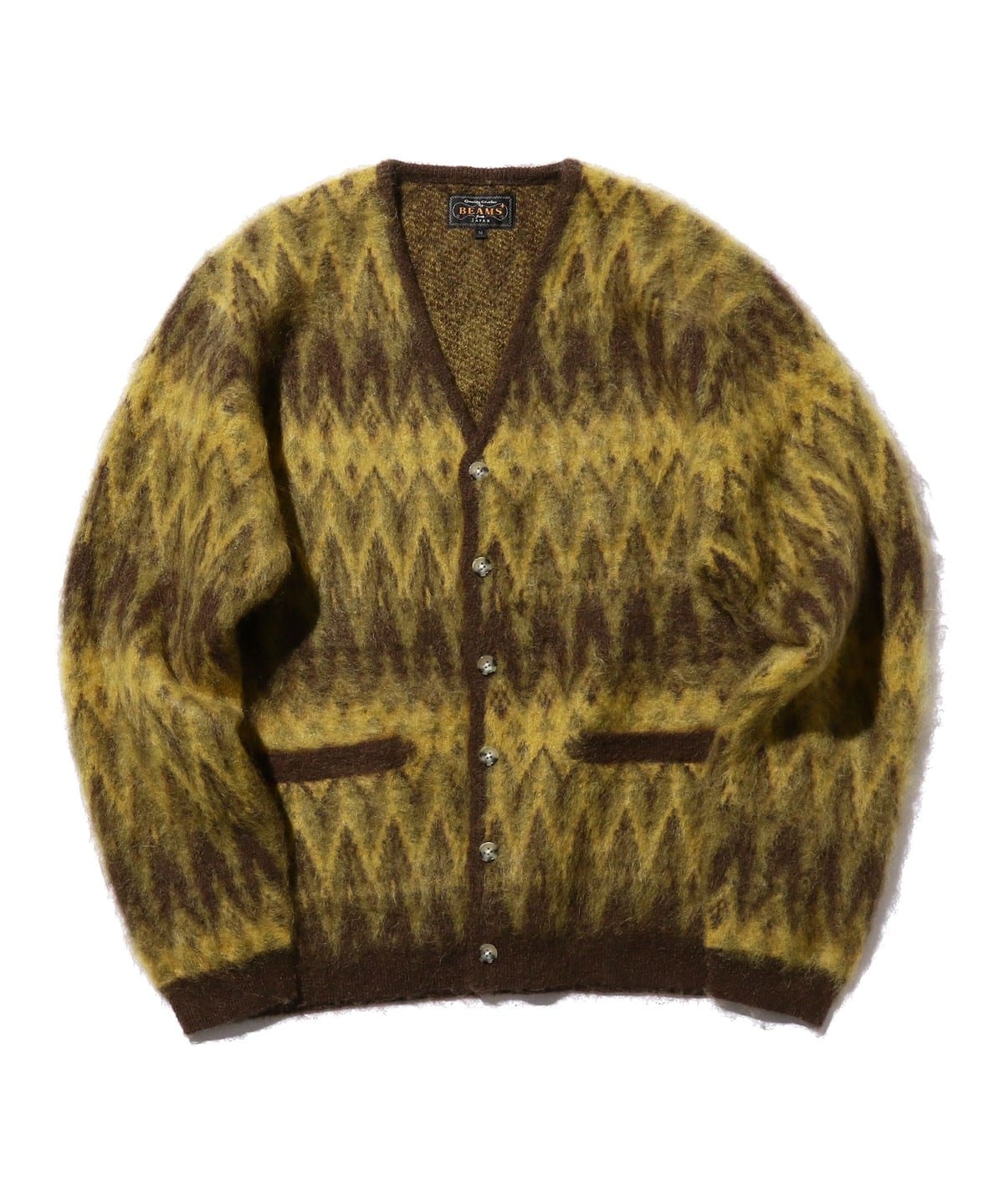 Cardigan Double Jacquard Chevron Pattern トップス MEN BROWN L Cardigan Double Jacquard Chevron Pattern トップス MEN BROWN L