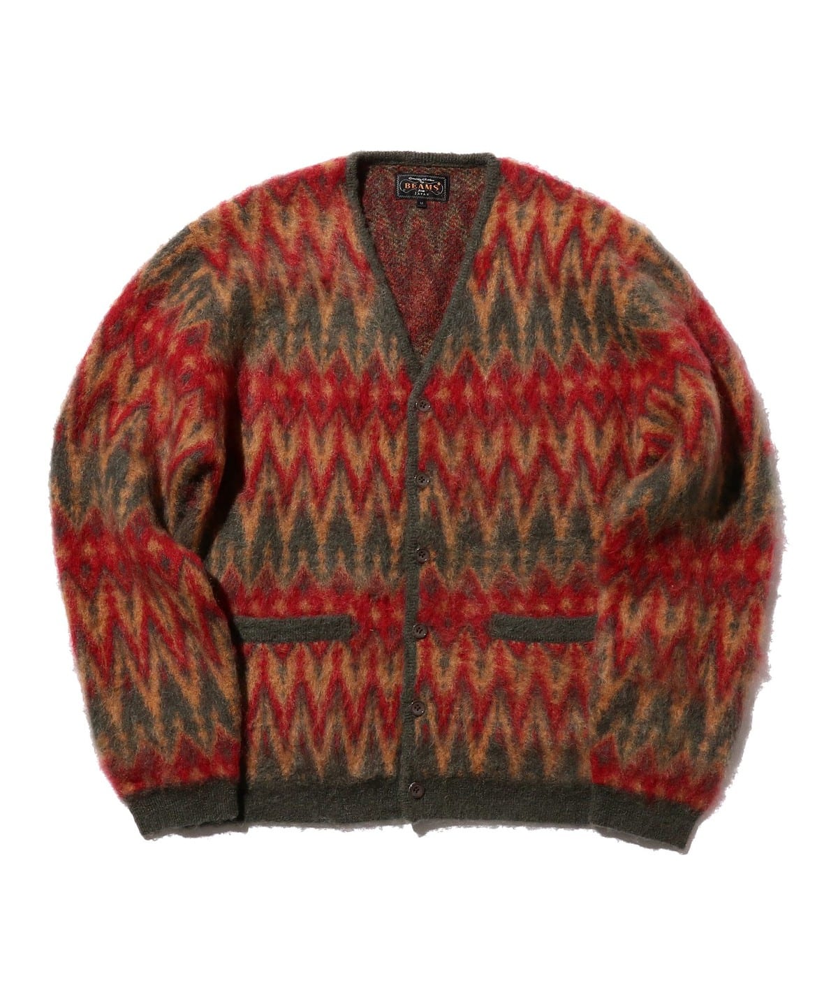 Cardigan Double Jacquard Chevron Pattern トップス MEN GREEN L Cardigan Double Jacquard Chevron Pattern トップス MEN GREEN L