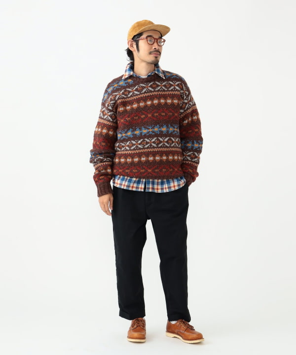 Beams Plus Crew Fair Isle Pattern 3G Olive - Mildblend Supply Co