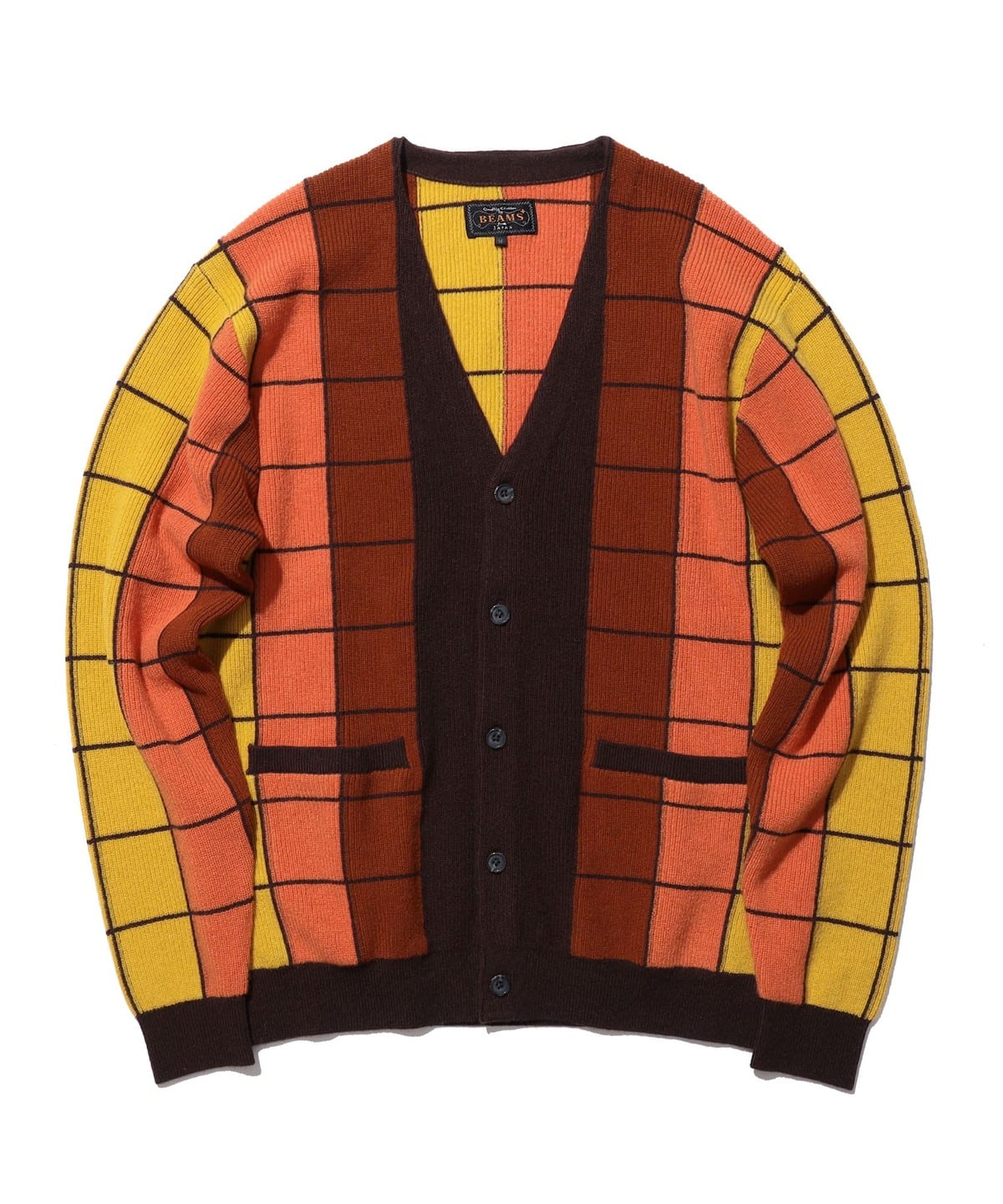 Ys for men グレーオレンジストライプカーディガン BEAMS PLUS（ビームス プラス）Cardigan Intarsia Garter Stitch