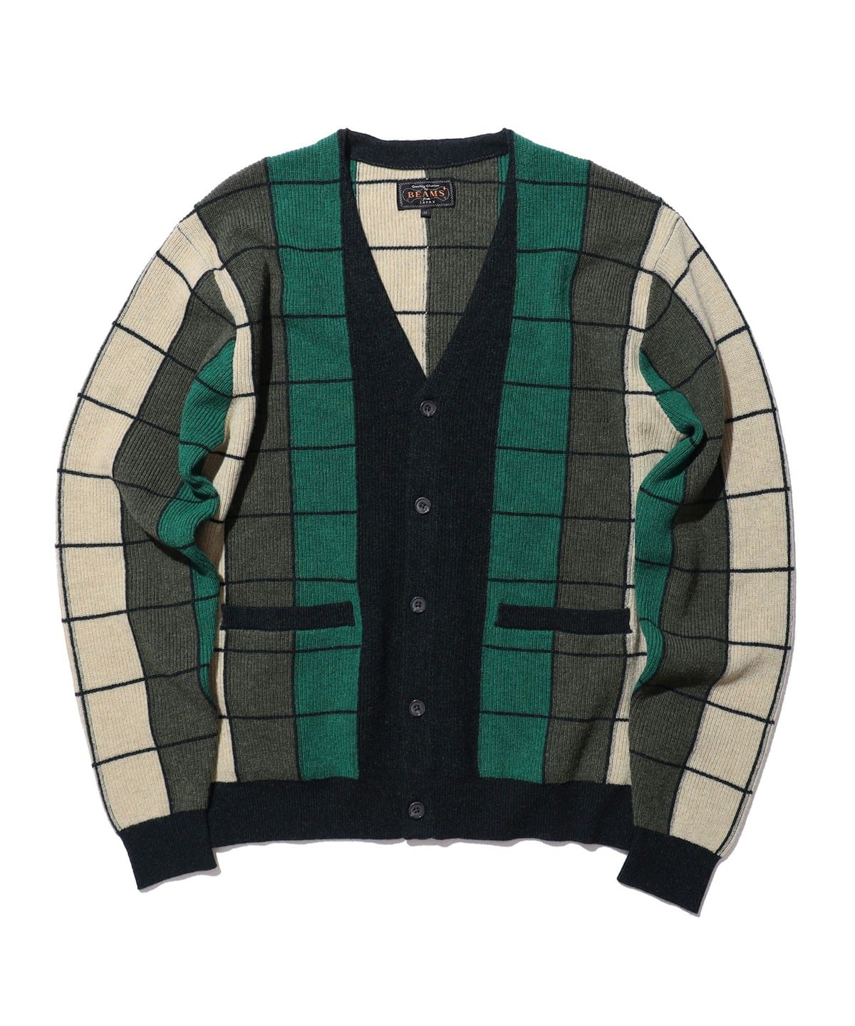 Cardigan Intarsia Garter Stitch トップス MEN GREEN M Cardigan Intarsia Garter Stitch トップス MEN GREEN M