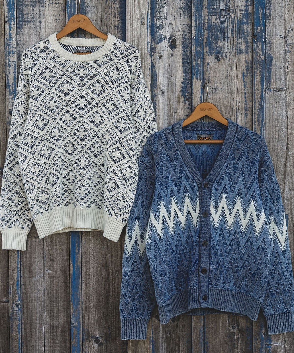 BEAMS PLUS（ビームス プラス）Crew Double Jacquard Indigo Yarn