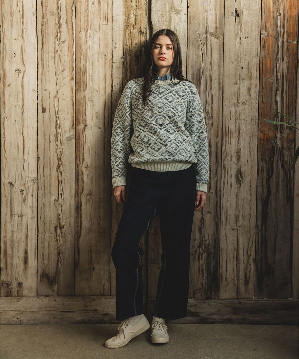 BEAMS PLUS (BEAMS PLUS) [Time Sale] Crew Double Jacquard Indigo