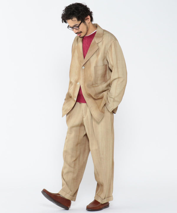 BEAMS ベージュ ジャケット L BEAMS PLUS（ビームス プラス）斑染め 3ボタン ワークジャケット