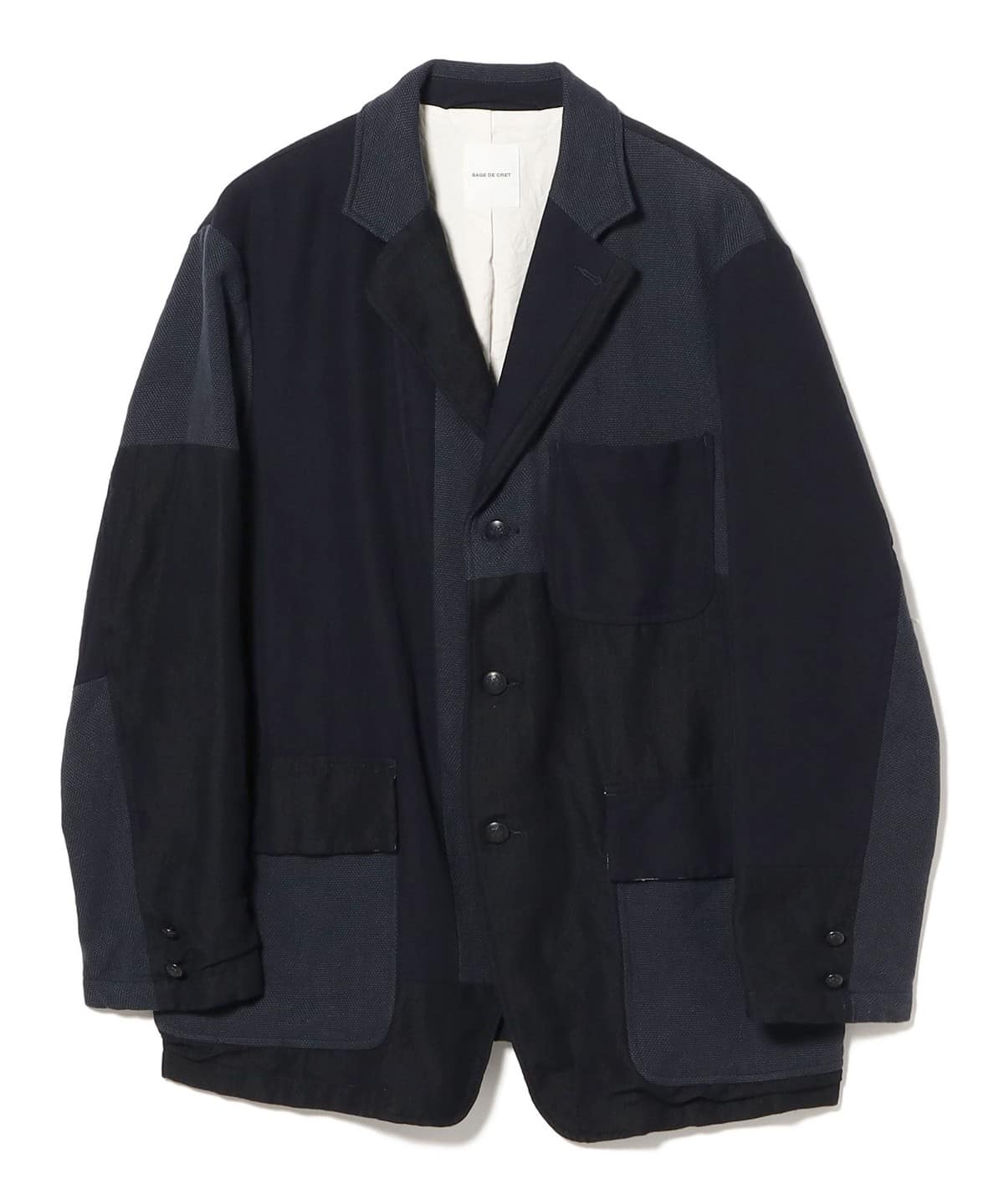 sage de cret サージュデクレ / マルチファブリック パッチワーク テーラード ジャケット ジャケット MEN Navy L sage de cret サージュデクレ / マルチファブリック パッチワーク テーラード ジャケット ジャケット MEN Navy L