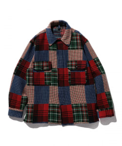 ▲BEAMS PLUS / ドビー チェック パッチワークライク ミリタリー シャツジャケット