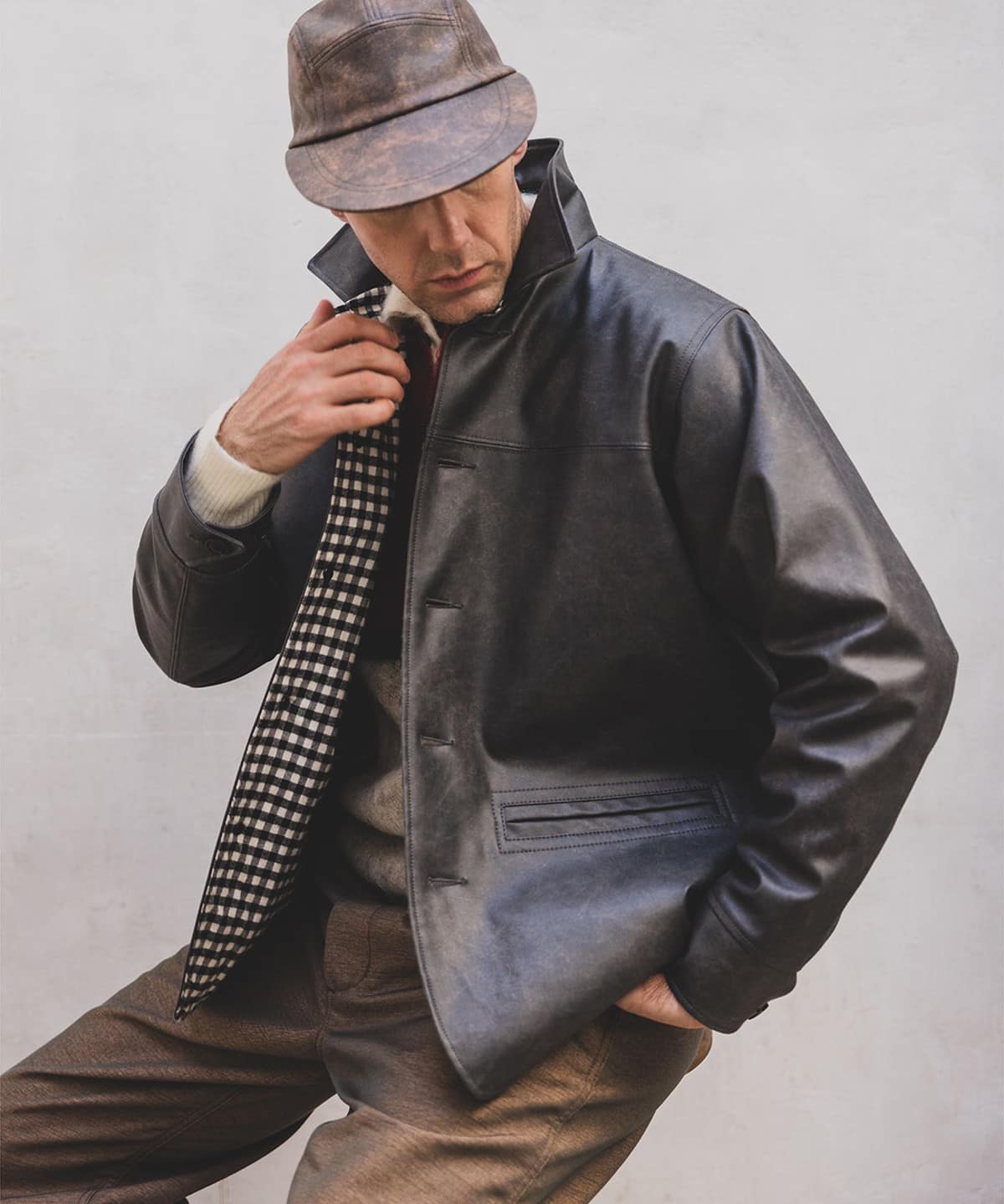 BEAMS PLUS Car Coat Aged Fake Leather (Coats BEAMS PLUS Other