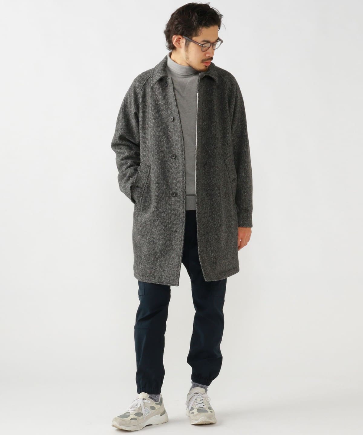 BEAMS + / ステンカラーコート/M/ウール/GRY/38-19-0045-803// BEAMS PLUS（ビームス プラス）Bal Collar Coat Harris Tweed（コート