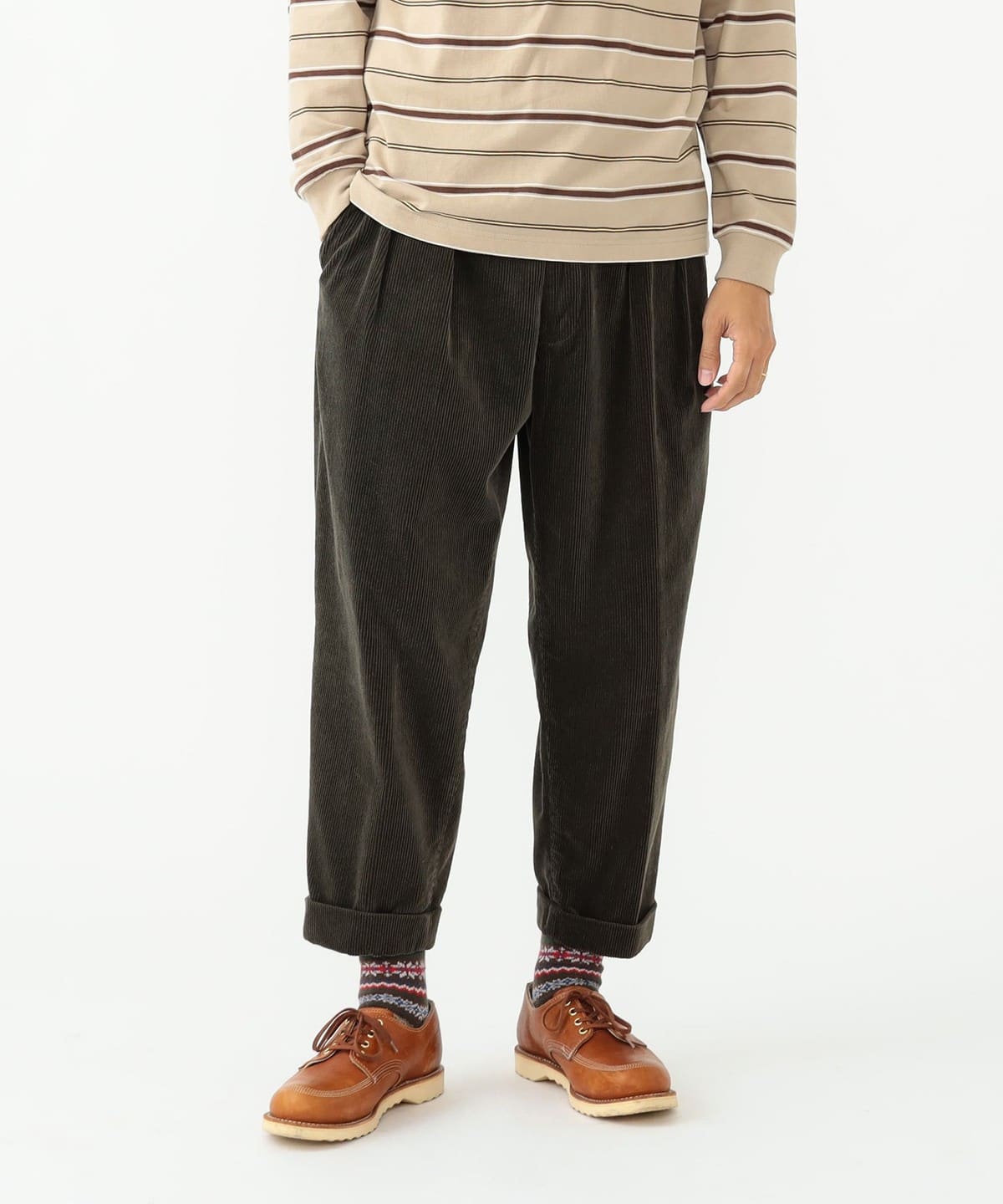 2Pleats Corduroy パンツ MEN D. GRN XL 2Pleats Corduroy パンツ MEN D. GRN XL