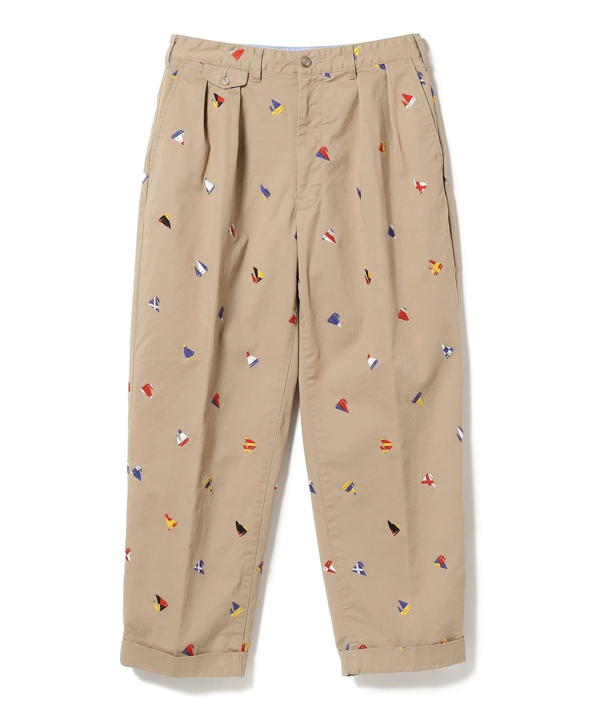 BEAMS PLUS ビームスプラス2プリーツ パッチワーク 刺繍 トラウザーズ BEAMS PLUS（ビームス プラス）2 Pleats Trousers Embroidery On Print