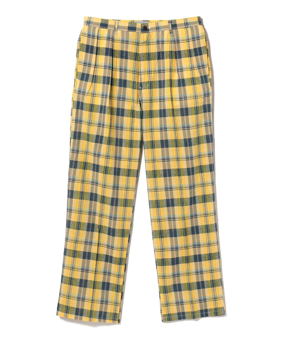 KENNETH FIELD ケネスフィールド / 2Pleats Clement Trousers Cotton Madras Check パンツ MEN YELLOW/NAVY XL KENNETH FIELD ケネスフィールド / 2Pleats Clement Trousers Cotton Madras Check パンツ MEN YELLOW/NAVY XL
