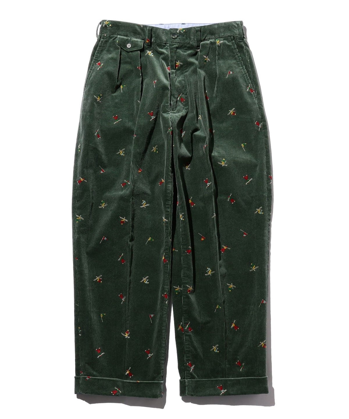 2 Pleats Trousers Corduroy Embroidery Like On Skier Print パンツ MEN GREEN XL 2 Pleats Trousers Corduroy Embroidery Like On Skier Print パンツ MEN GREEN XL