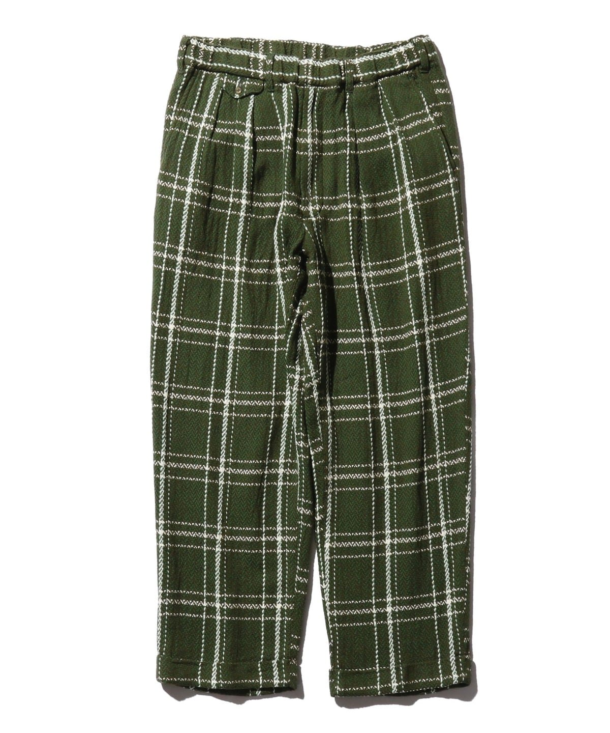 2 Pleats Relax Trousers Loose Weave Plaid パンツ MEN GREEN L 2 Pleats Relax Trousers Loose Weave Plaid パンツ MEN GREEN L
