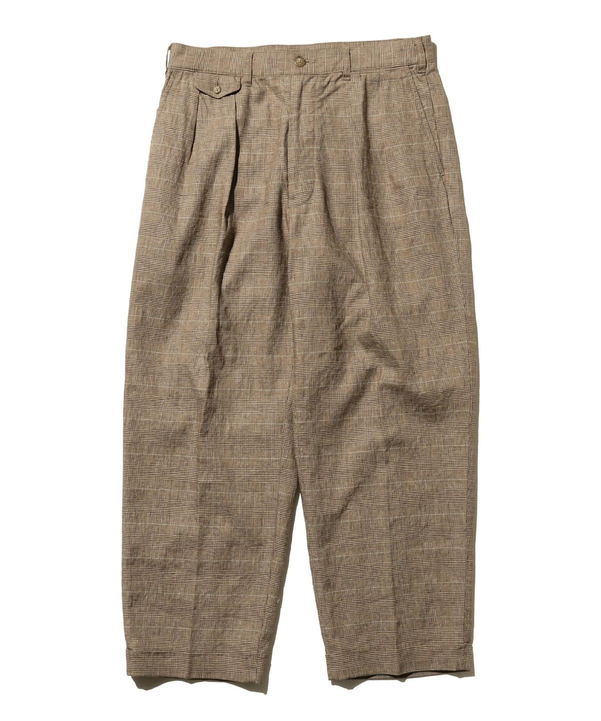 2 Pleats Trousers Linen Plaid パンツ MEN BROWN L 2 Pleats Trousers Linen Plaid パンツ MEN BROWN L