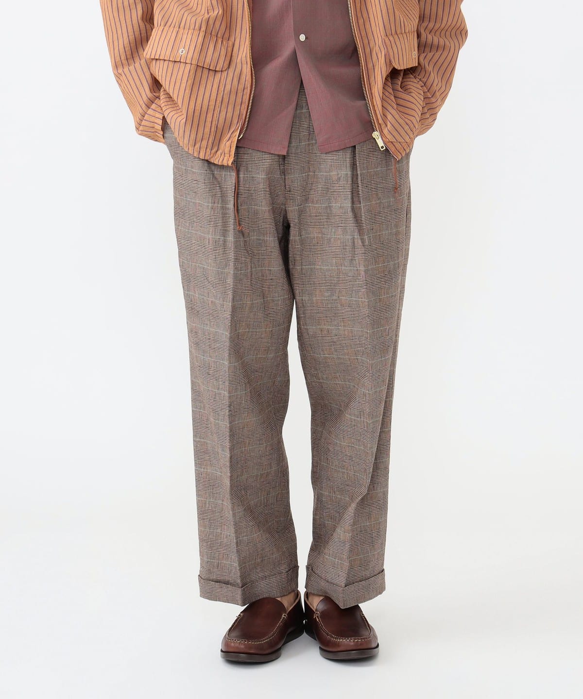 BEAMS PLUS（ビームス プラス）2 Pleats Trousers Linen Plaid（パンツ 