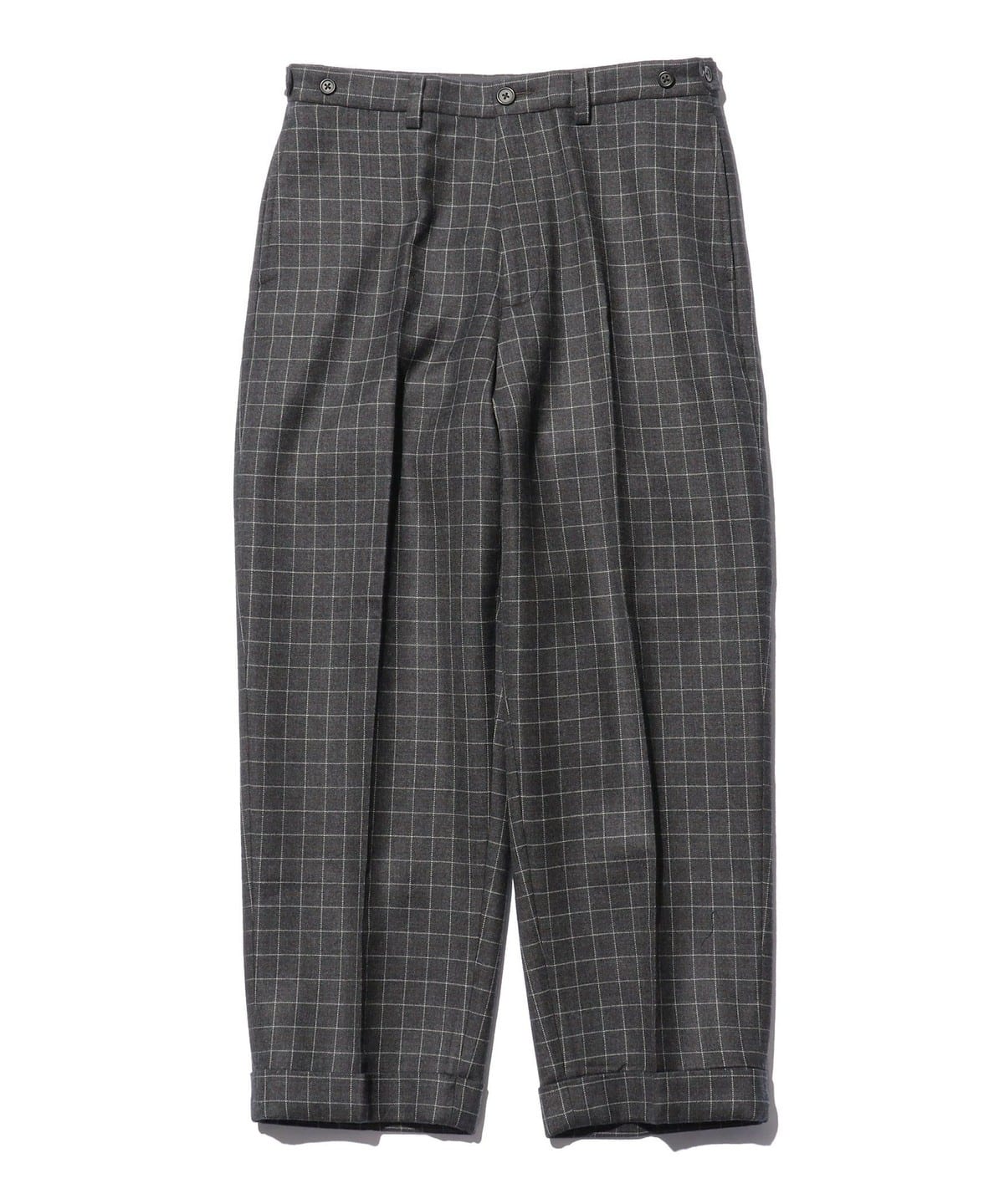 IVY Trousers Wide Wool Plaid Double Weave pc MEN CHARCOAL. G L