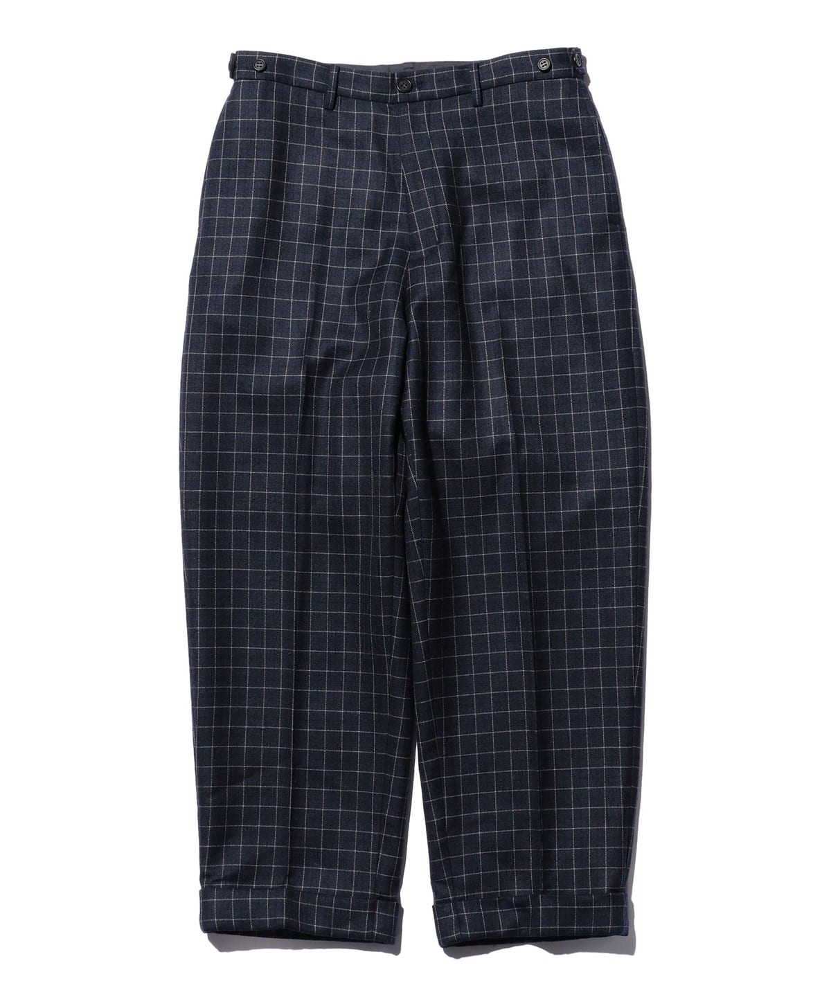 IVY Trousers Wide Wool Plaid Double Weave pc MEN NAVY L