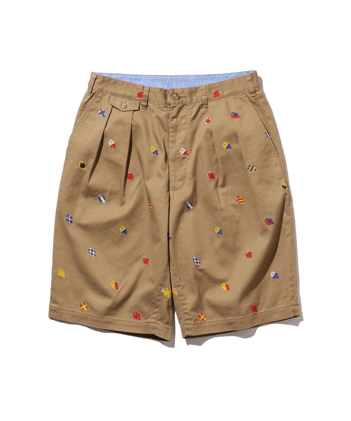 2プリーツ インクジェットマッピング エンブロイダリー ショーツ パンツ MEN KHAKI S 2プリーツ インクジェットマッピング エンブロイダリー ショーツ パンツ MEN KHAKI S
