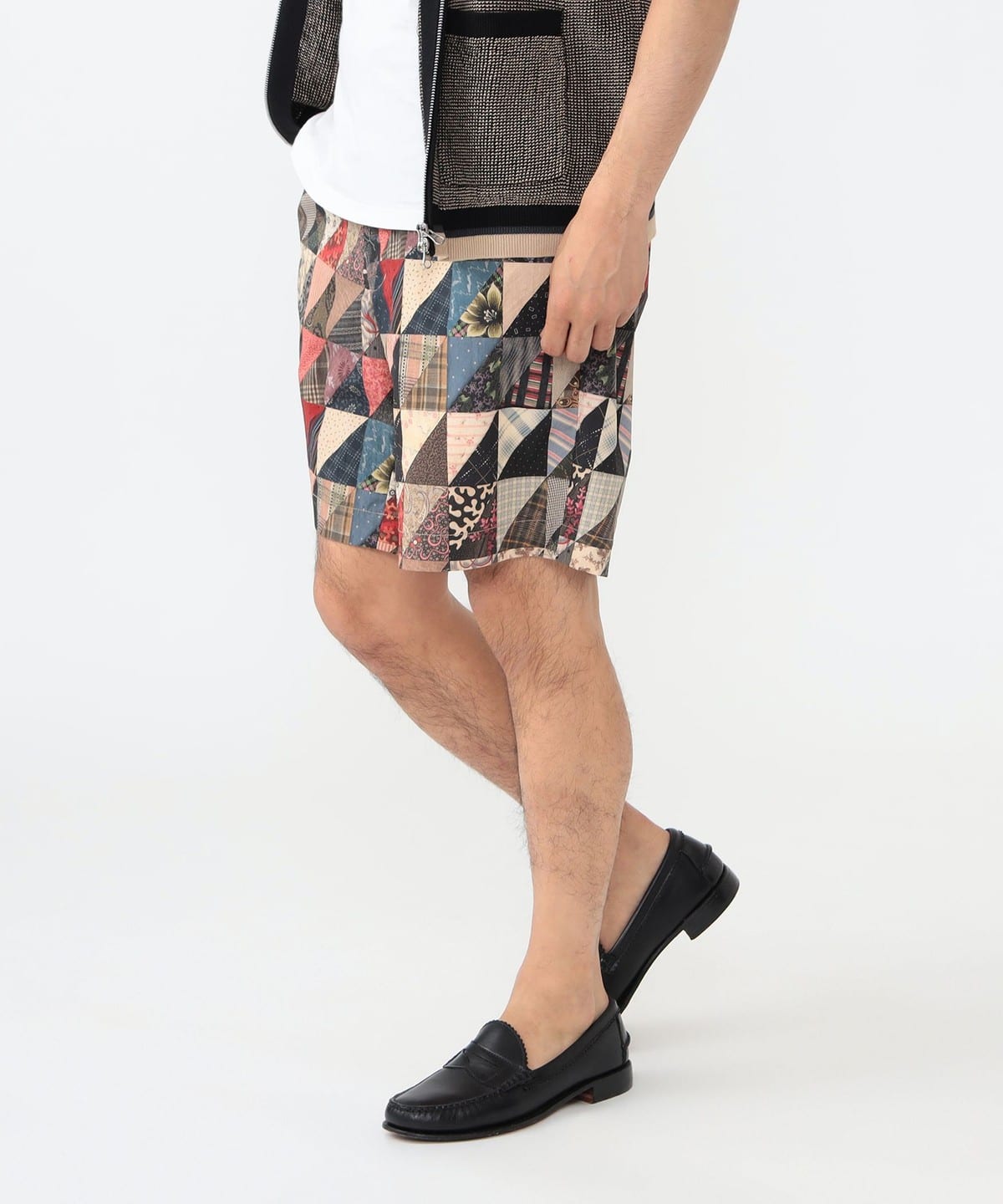 コマツ　BEAMSプラス　　パッチワーク　ペイズリー　ショートパンツ BEAMS PLUS（ビームス プラス）Plain Front Shorts Polyester