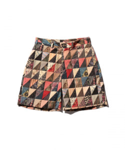 Plain Front Shorts Polyester Dobby Patchwork Print
