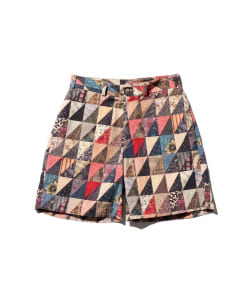 Plain Front Shorts Polyester Dobby Patchwork Print