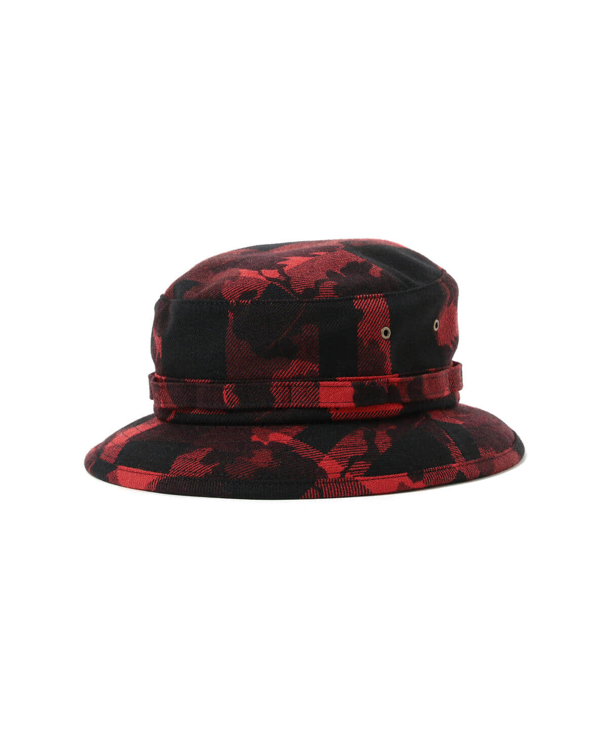 ウール チェック カモフラージュ プリント ジャングルハット 帽子 MEN RED*BLACK FREE ウール チェック カモフラージュ プリント ジャングルハット 帽子 MEN RED*BLACK FREE