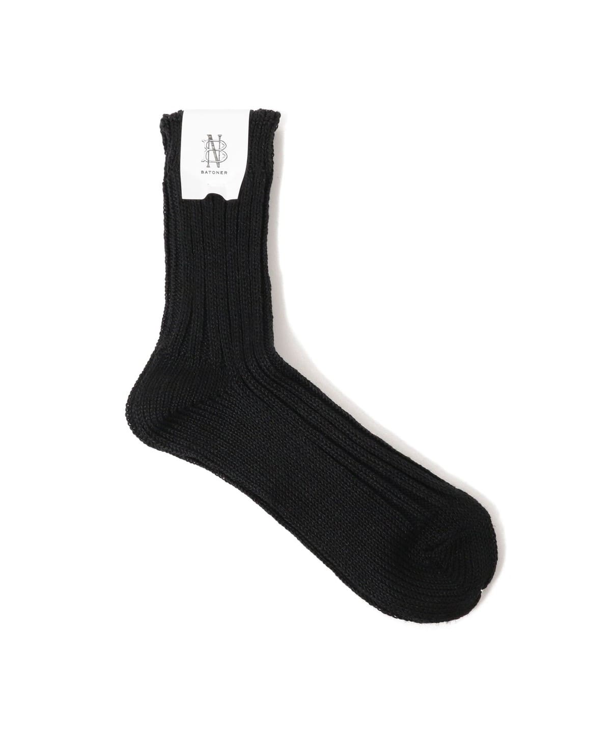 BATONER �o�g�i�[ / RIB LINEN SOCKS ���b�O�E�F�A MEN BLACK ONE SIZE