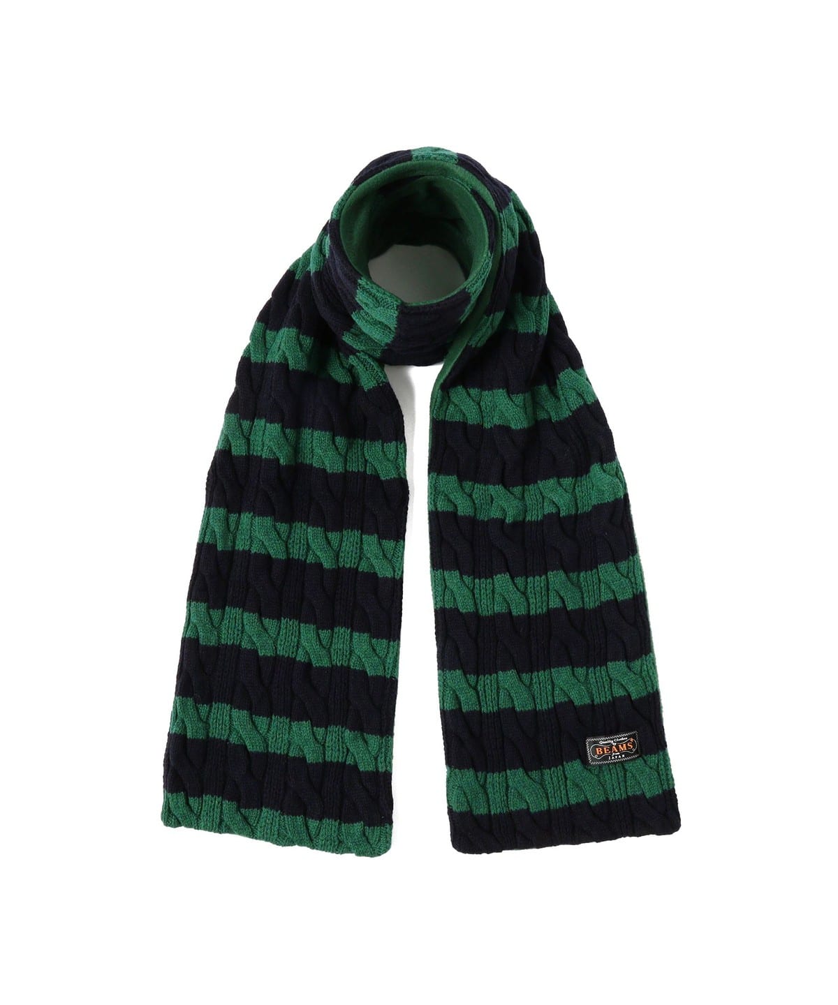 Muffler Cable Stripe Wool Fleece ファッション雑貨 MEN GREEN/NAVY×GREEN ONE SIZE Muffler Cable Stripe Wool Fleece ファッション雑貨 MEN GREEN/NAVY×GREEN ONE SIZE