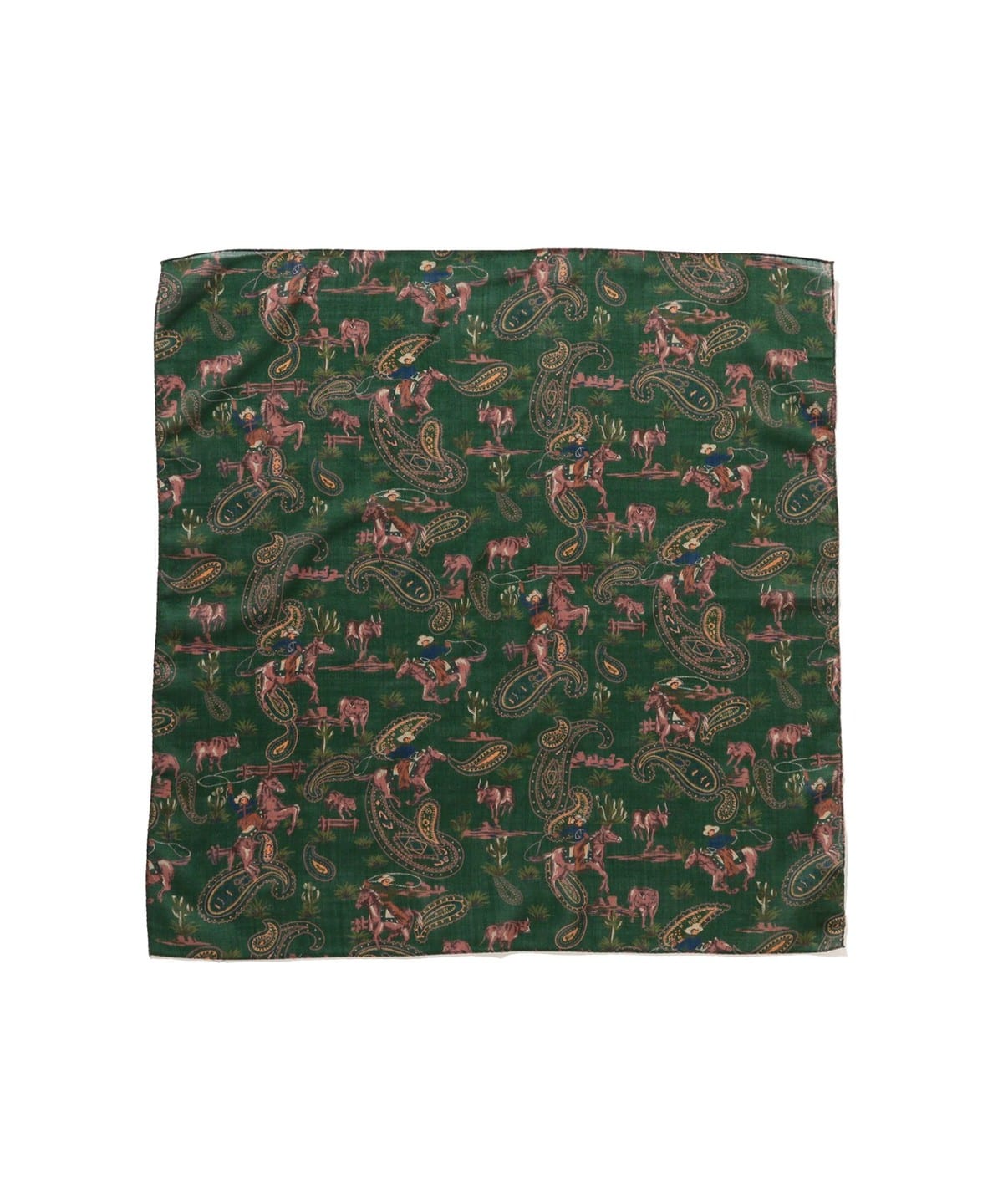 Wool Silk Scarf Cowboy Print ファッション雑貨 MEN Green*Beige ONE SIZE Wool Silk Scarf Cowboy Print ファッション雑貨 MEN Green*Beige ONE SIZE