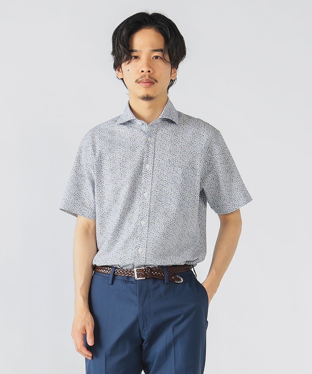 シアサッカー 小花プリント カッタウェイカラー シャツ 25SS(S XL) シャツ・ブラウス MEN BLUE M シアサッカー 小花プリント カッタウェイカラー シャツ 25SS(S XL) シャツ・ブラウス MEN BLUE M