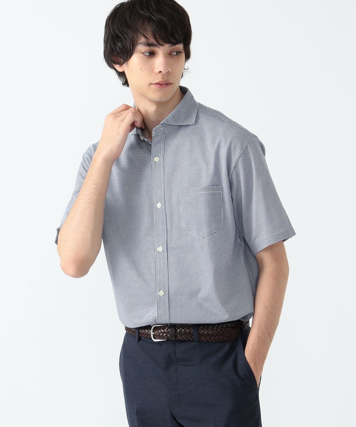 【抗菌防臭加工・吸水速乾】ハニカムプリント カッタウェイカラー フルオープン ポロシャツ(S XL) シャツ・ブラウス MEN ネイビー千鳥 L 【抗菌防臭加工・吸水速乾】ハニカムプリント カッタウェイカラー フルオープン ポロシャツ(S XL) シャツ・ブラウス MEN ネイビー千鳥 L