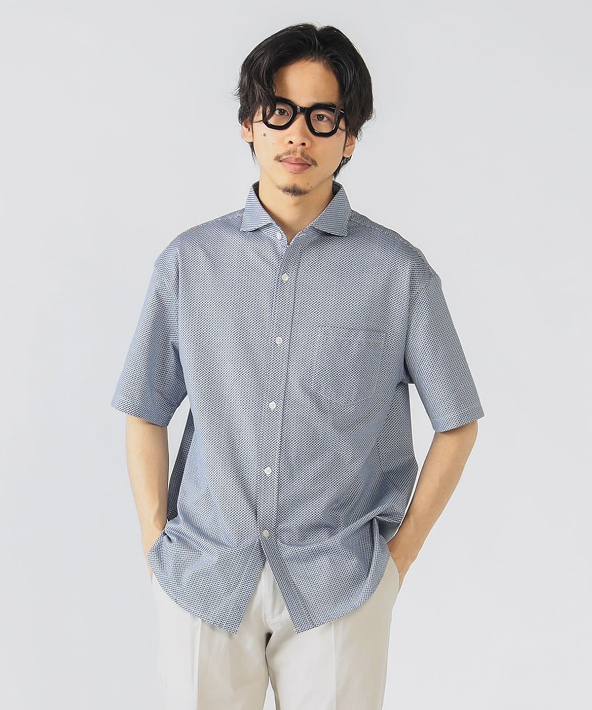 【抗菌防臭加工・吸水速乾】ハニカムプリント カッタウェイカラー フルオープン ポロシャツ(S XL) シャツ・ブラウス MEN ネイビーH/B L 【抗菌防臭加工・吸水速乾】ハニカムプリント カッタウェイカラー フルオープン ポロシャツ(S XL) シャツ・ブラウス MEN ネイビーH/B L