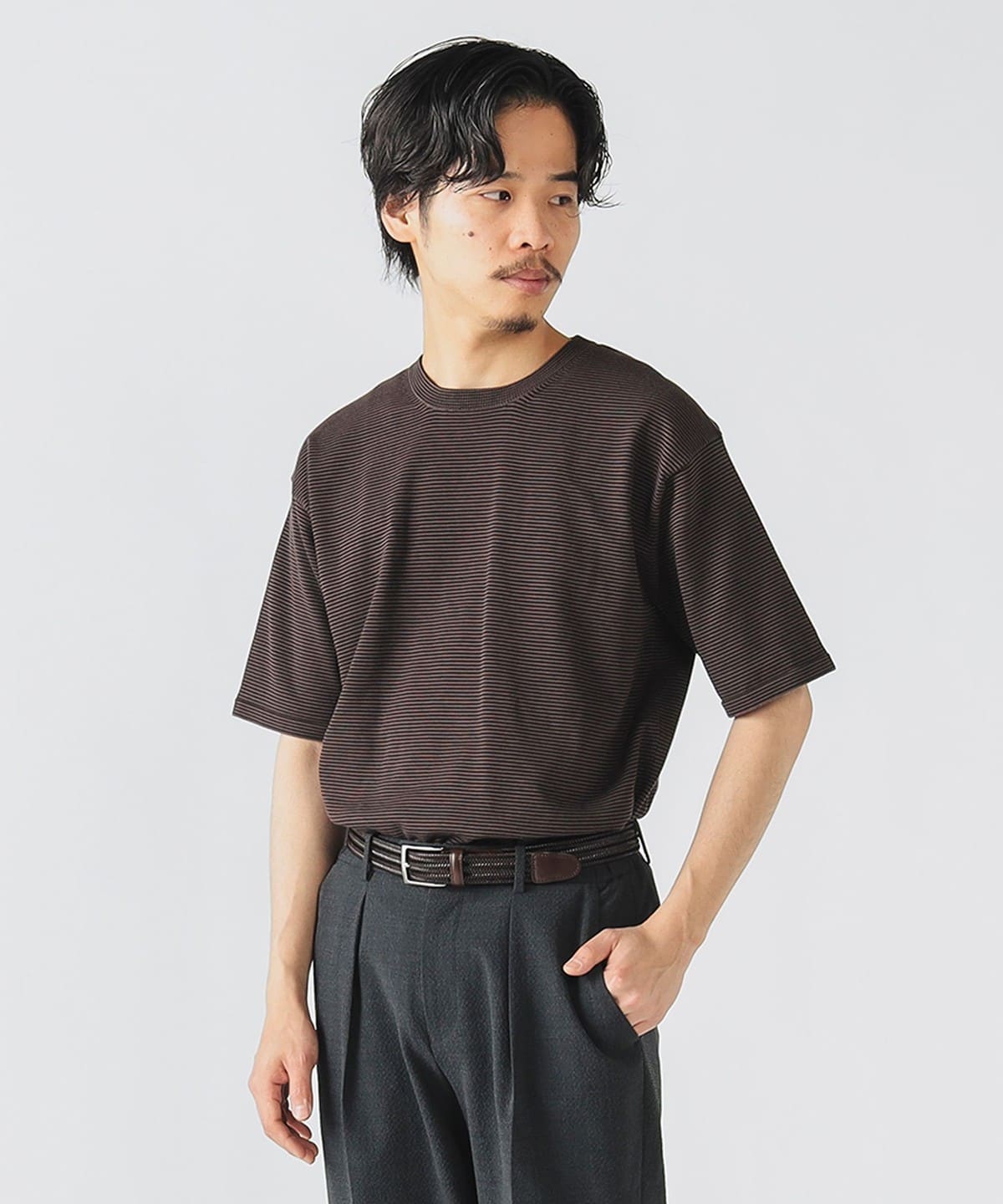 サマーニット Tシャツ(S L・手洗い可能) Tシャツ・カットソー MEN BLACK×BROWNボーダー L サマーニット Tシャツ(S L・手洗い可能) Tシャツ・カットソー MEN BLACK×BROWNボーダー L