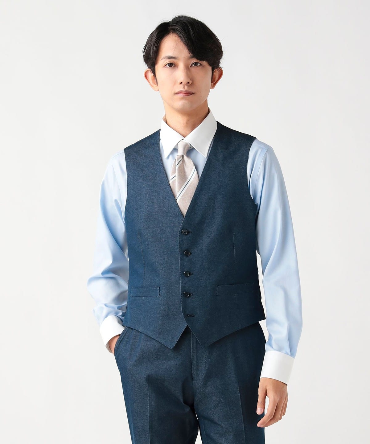 BEAMS デニム セットアップ スリーピース ジレ ベスト M相当 BEAMS HEART（ビームス ハート）ストレッチデニム ドレスジレ