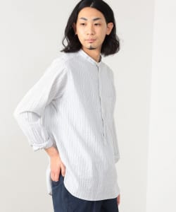 シアサッカー スタンドカラー プルオーバーシャツ（S～XL）