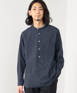 シアサッカー スタンドカラー プルオーバーシャツ（S～XL）