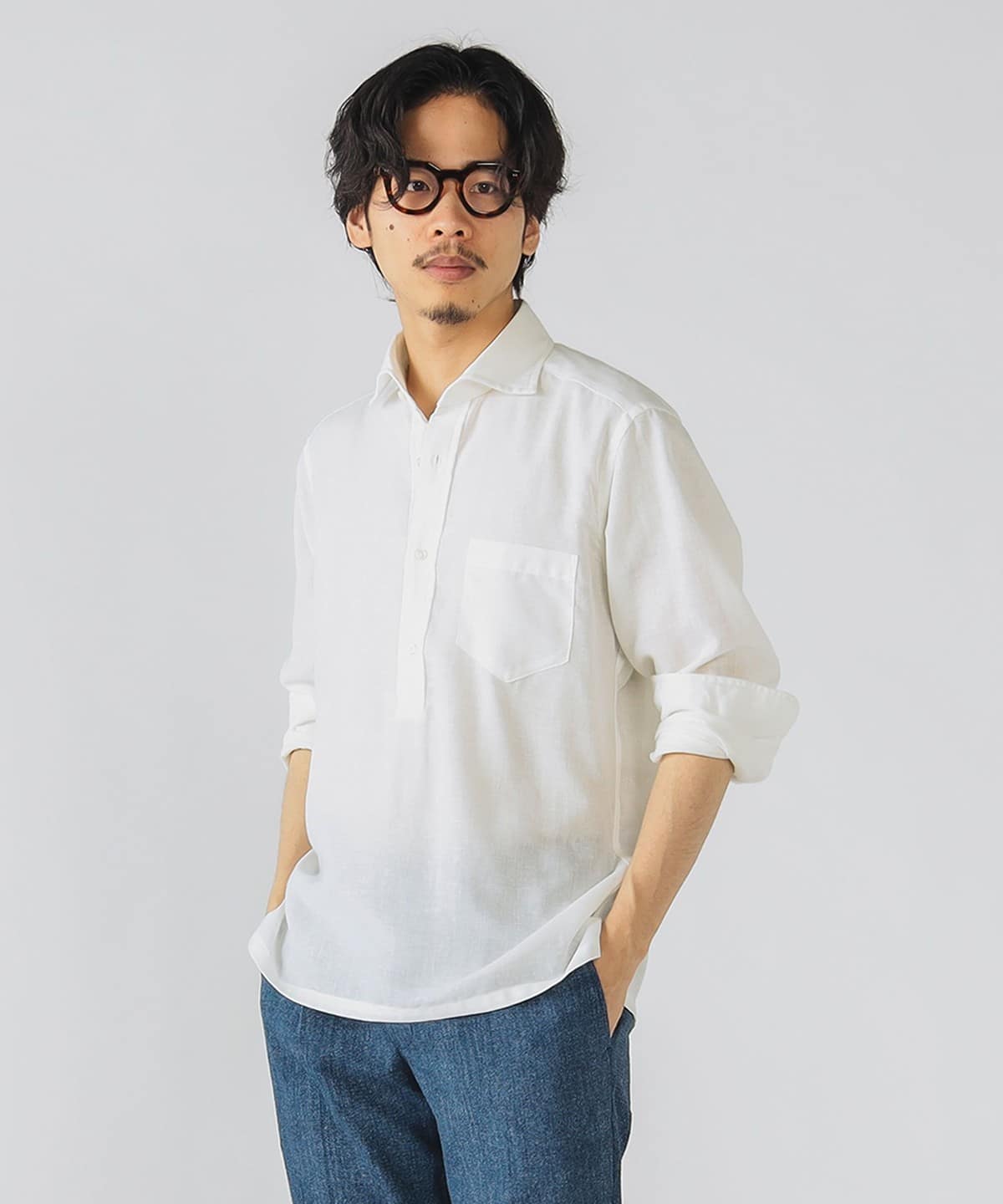 【ウォッシャブル】麻混 プルオーバーシャツ(S XL) シャツ・ブラウス MEN WHITE S 【ウォッシャブル】麻混 プルオーバーシャツ(S XL) シャツ・ブラウス MEN WHITE S