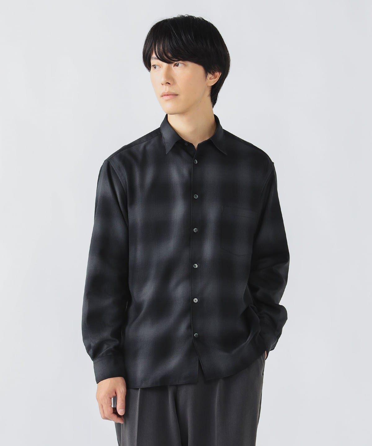 オンブレチェック レギュラーシャツ シャツ・ブラウス MEN BLACK S オンブレチェック レギュラーシャツ シャツ・ブラウス MEN BLACK S