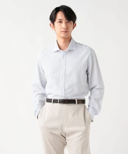 シアサッカー フラワープリント カッタウェイカラーシャツ