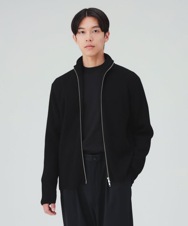 アゼ編み ダブルジップ ドライバーズニット 重ね着してもかさばりにくいすっきりとしたフォルム[H:178cm Size:L]