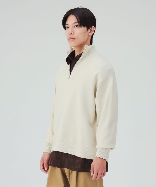 ハーフジップ ニット こなれ感を演出する、旬なドロップショルダー [H：178cm Size：L]