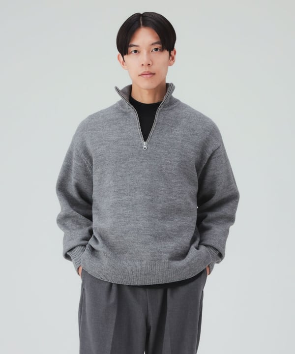 ハーフジップ ニット 襟元にこだわった、洗練デザインのハーフジップ [H：178cm Size：L]